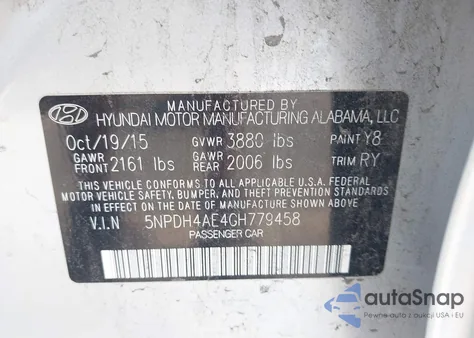 2016 Hyundai Elantra Limited from USA, damaged, VIN 5NPDH4AE4GH779458